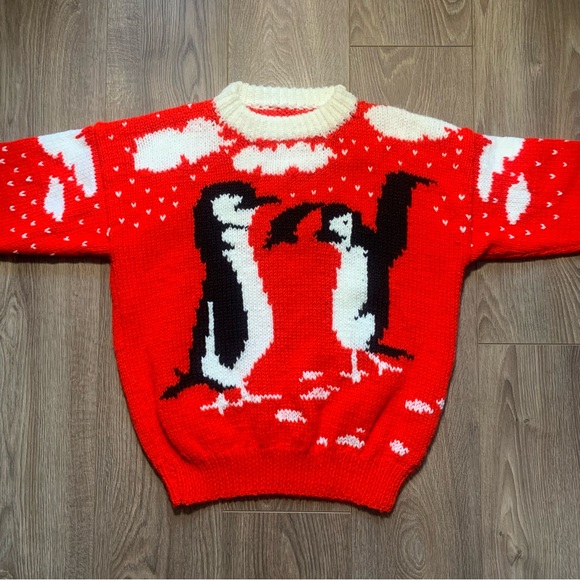 Vintage Handmade Red Penguin Knit Sweater - Picture 9 of 17